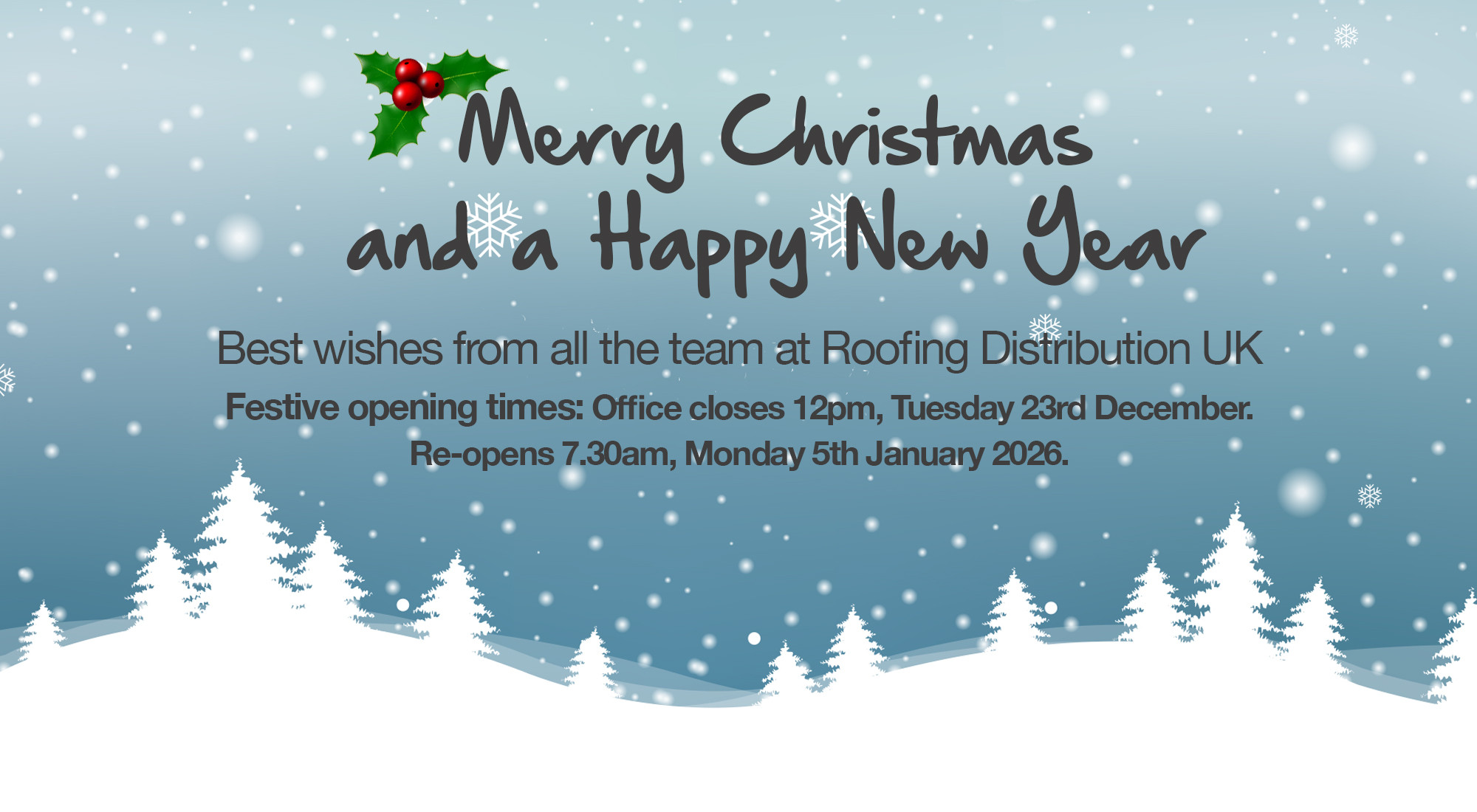 RDUK Festive Opening Times 2025